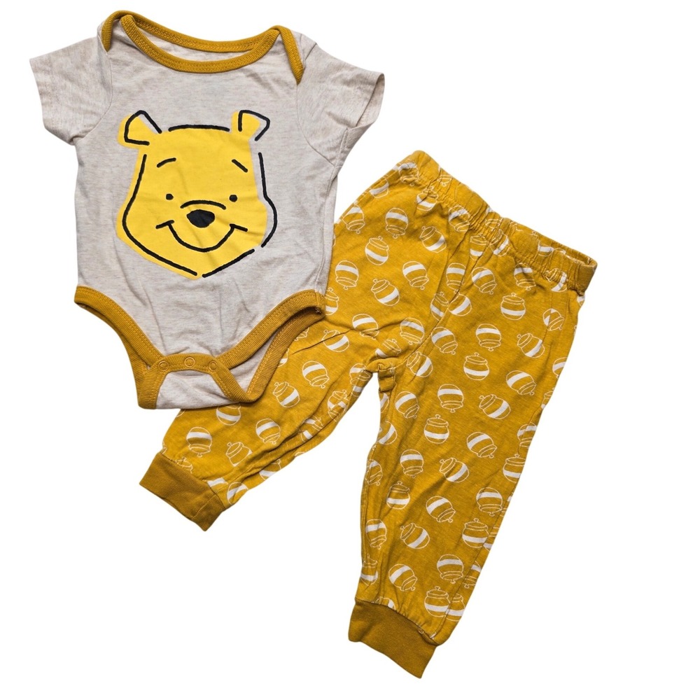Disney Baby Winnie the Pooh Bodysuit and Pants Set Yellow Gray 6-9M
